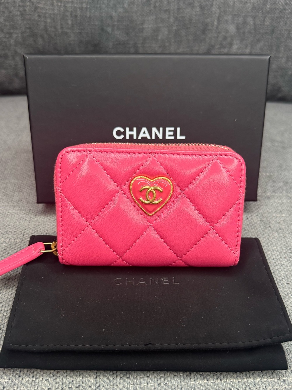 CHANEL lambskin small coin purse coco in love wallet